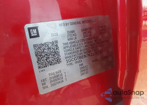 2019 Chevrolet Colorado Wt z USA, uszkodzony, nr VIN 1GCGTBEN7K1179737